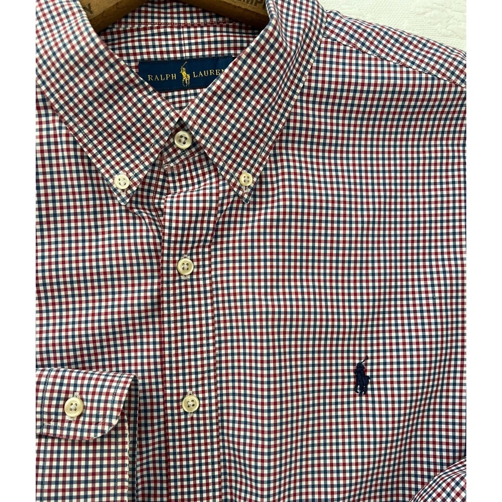 Polo Ralph Lauren Shirt Mens XXL Red Blue White Gingham Cotton Button Down Pony